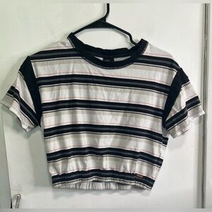 Volcom Cinched Bottom Striped Cropped Tee